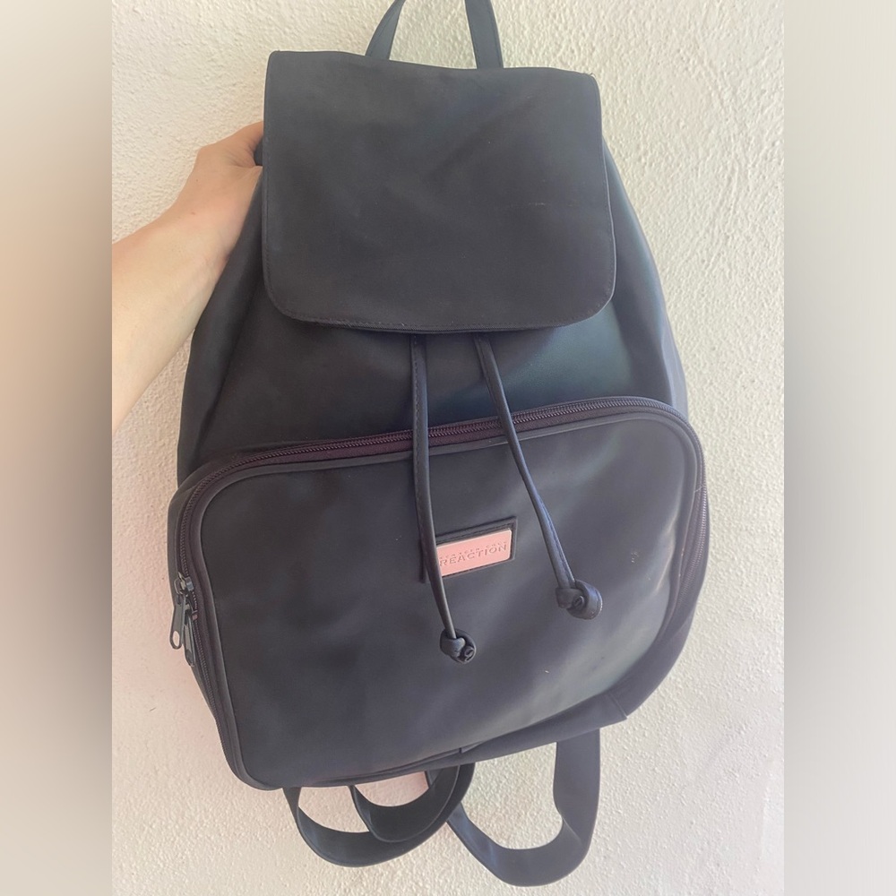 Kenneth Cole Black Backpack Purse with Zippered Back and Compartment on Front